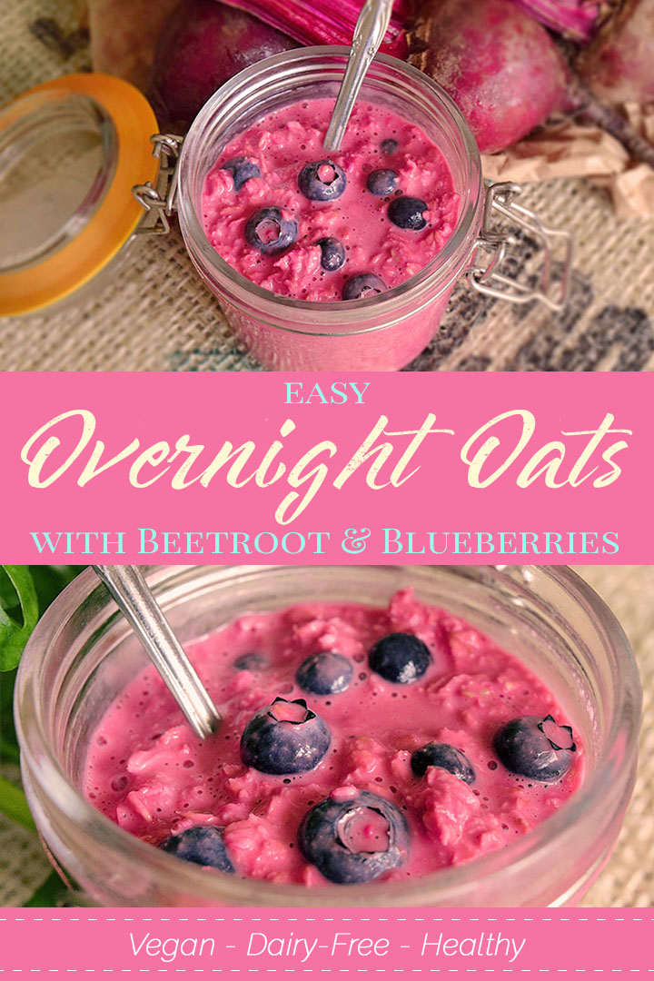 Easy Overnight Oats With Beetroot and Fresh Blueberries [Vegan Recipe]
